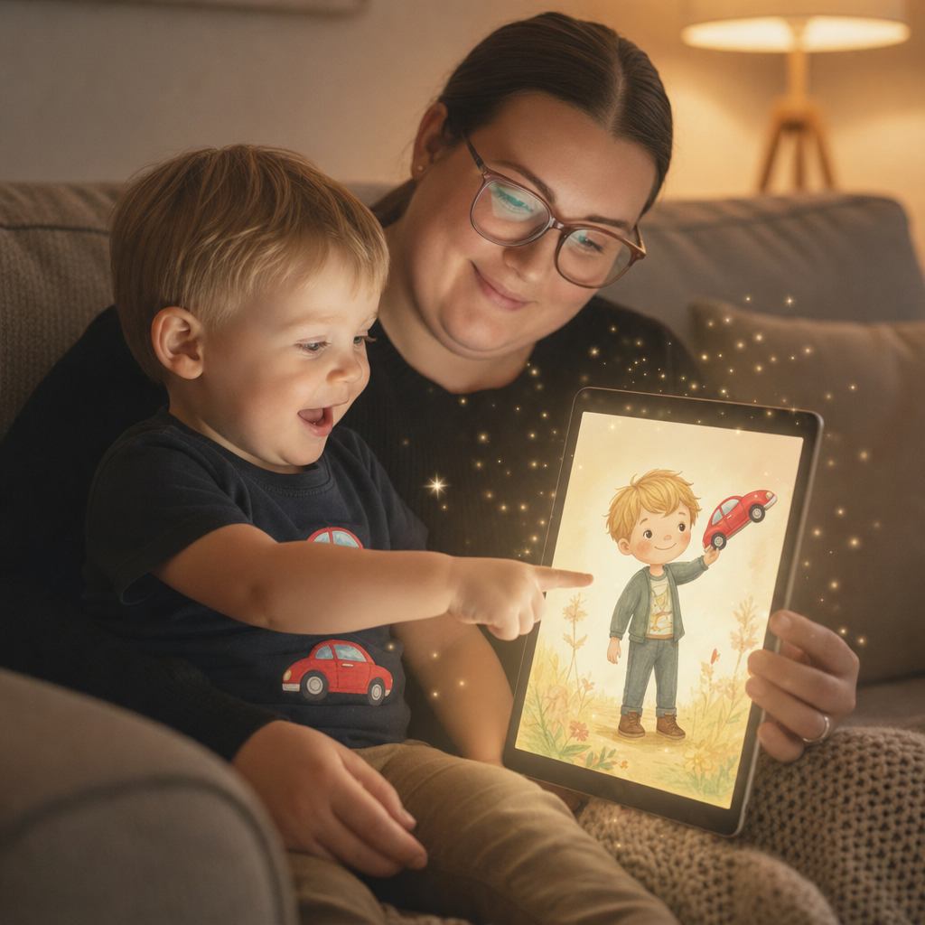 Child reading their personalised Toddler Tales story on a tablet